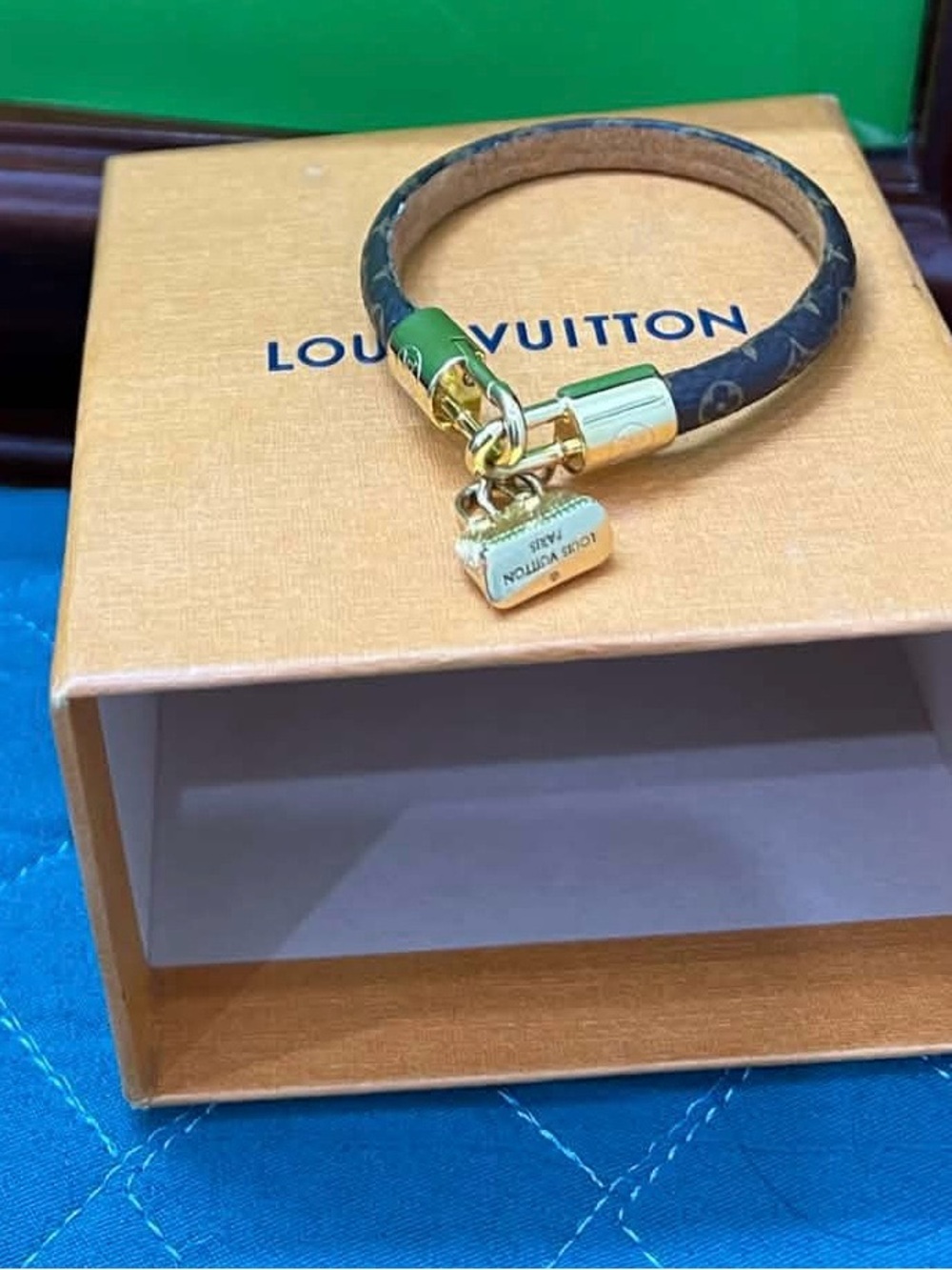 Louis Vuitton Brown Monogram Bracelet with Green and Gold Accents